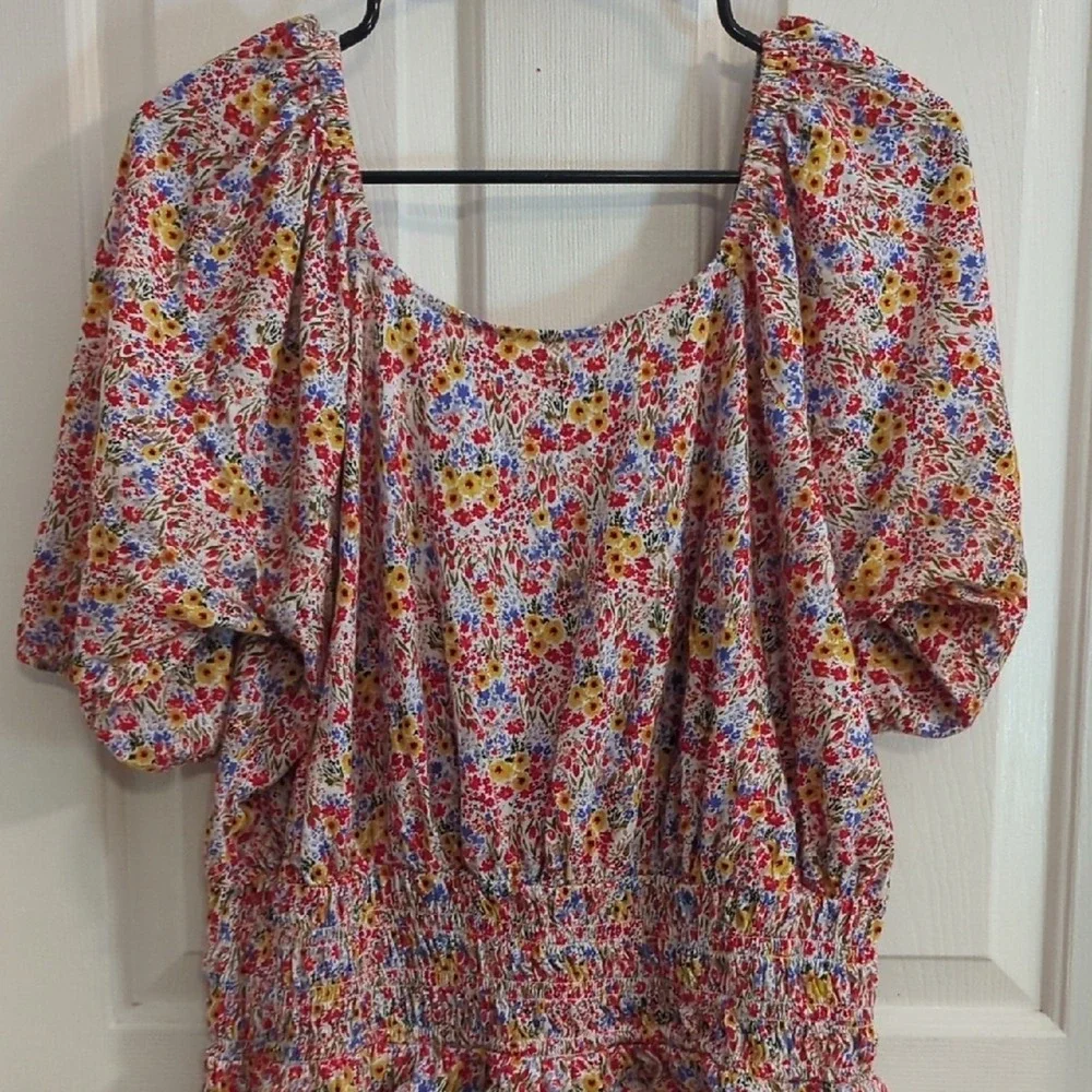 LOFT Multicolor Floral Smocked Peplum Top